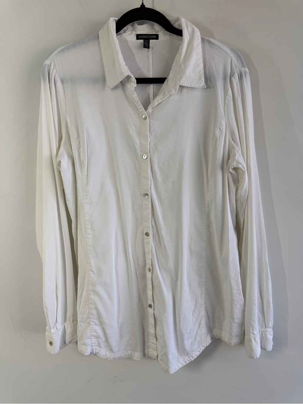 Eileen Fisher Linen Blend White Button Front Blouse Medium Quiet Luxury - Picture 2 of 14